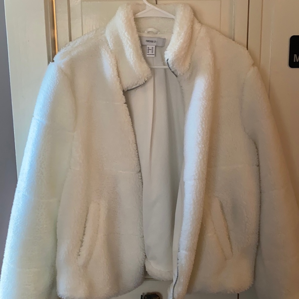 White fuzzy teddy bear puffer coat - Picture 2 of 6